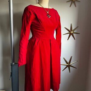 1960s Bateau Neck Red Velvet Dress